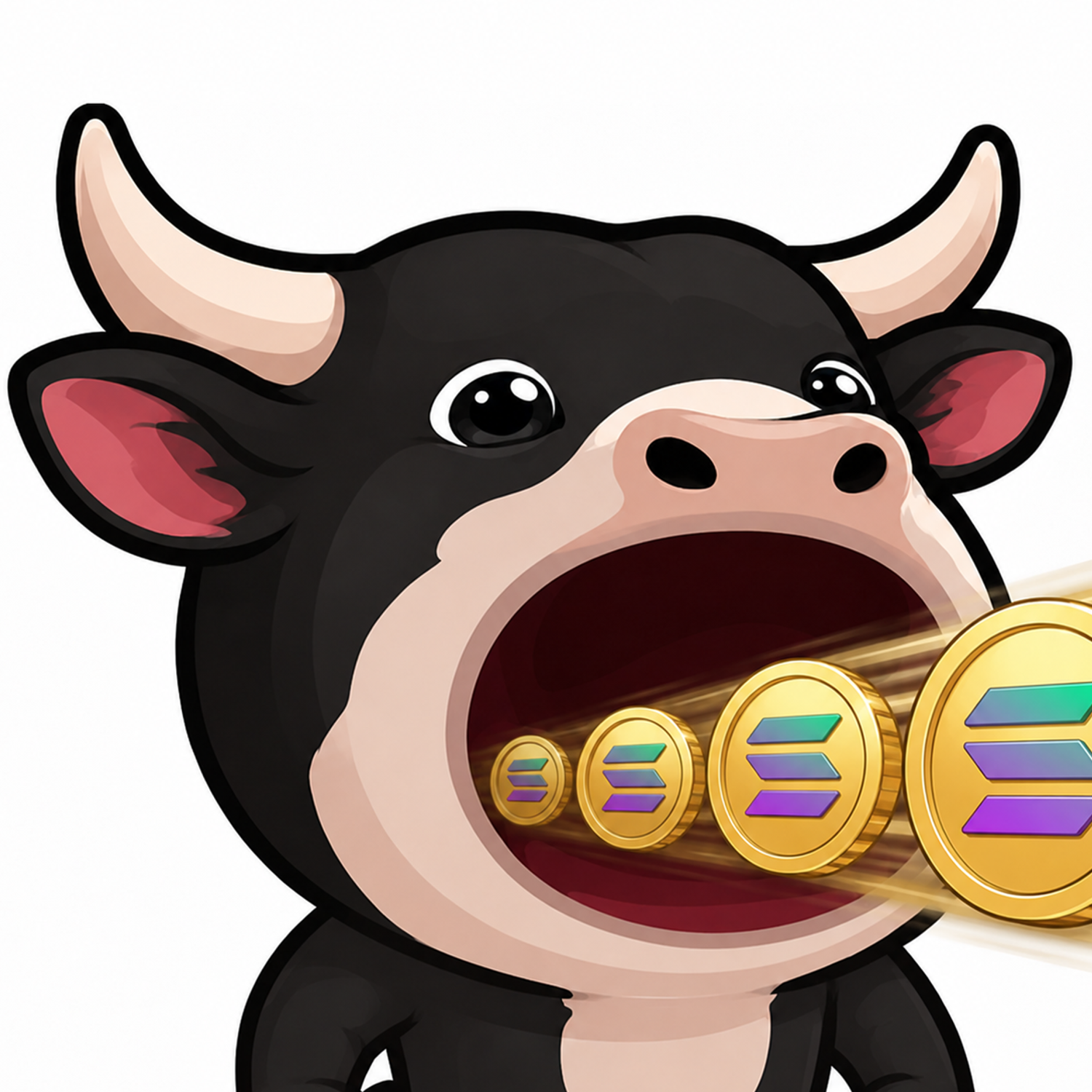 POPBULL inhaling a stream of golden Solana coins